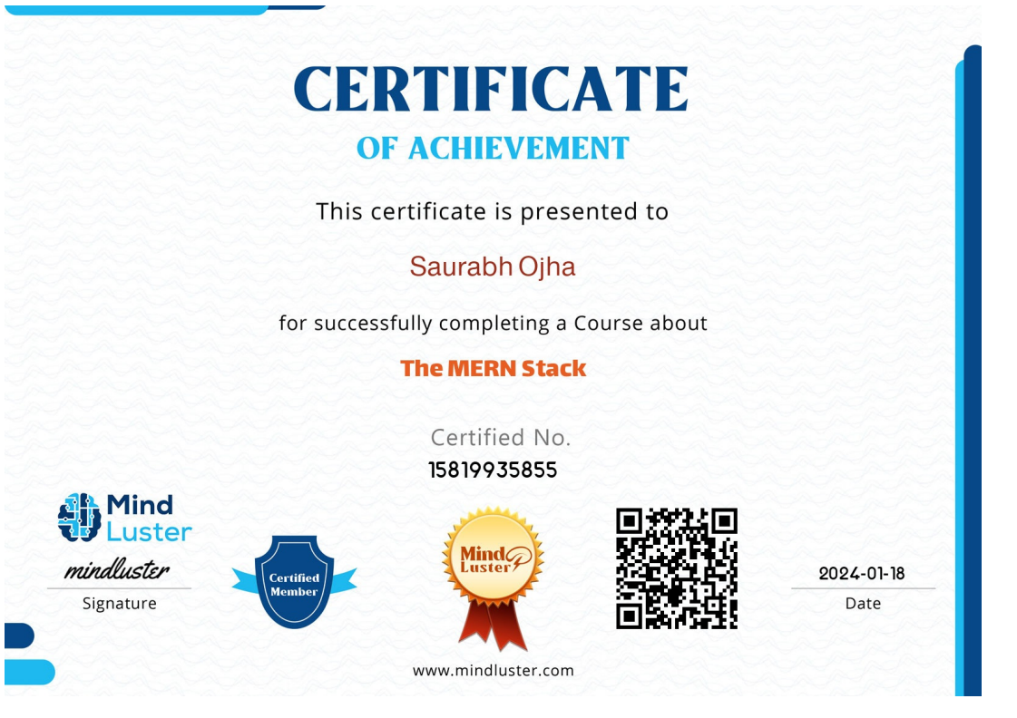 MERN Stack Development Certificate